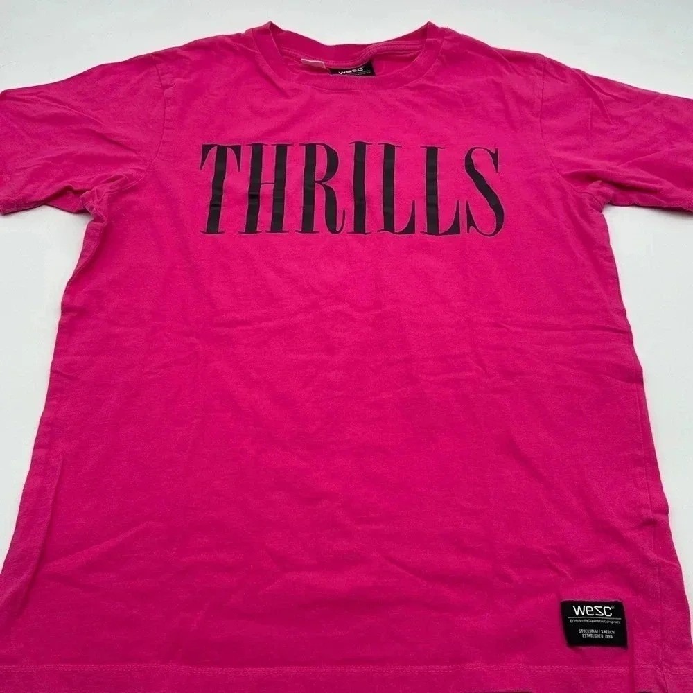 WeSC Mens Max Thrills Neon Pink Graphic T-Shirt Short Sleeve Tee Medium